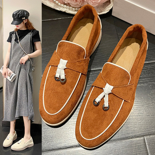 Cross-border large size loafers for women  autumn new slip-on slip-ons retro breathable beanies flat shoes