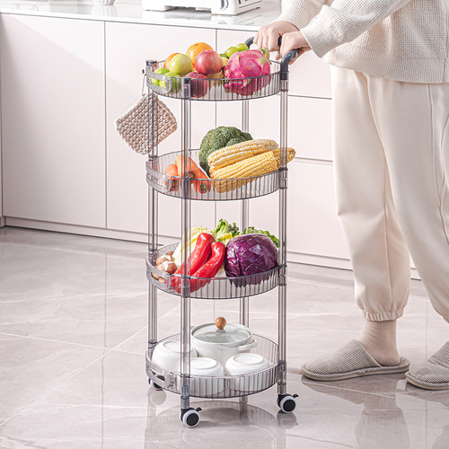 New Round Multi-layer Plastic Storage Shelf Living Room Snack Organizer with Wheels, Portable Kitchen Shelf