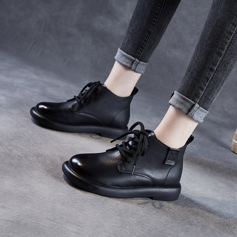 Genuine Leather Short Boots for Women, Thick-Soled Boots, 2025 Autumn and Winter Thick-Heeled Women's Boots, Leather Shoes, Spring & Fall Versatile Single Boots, Short Boots