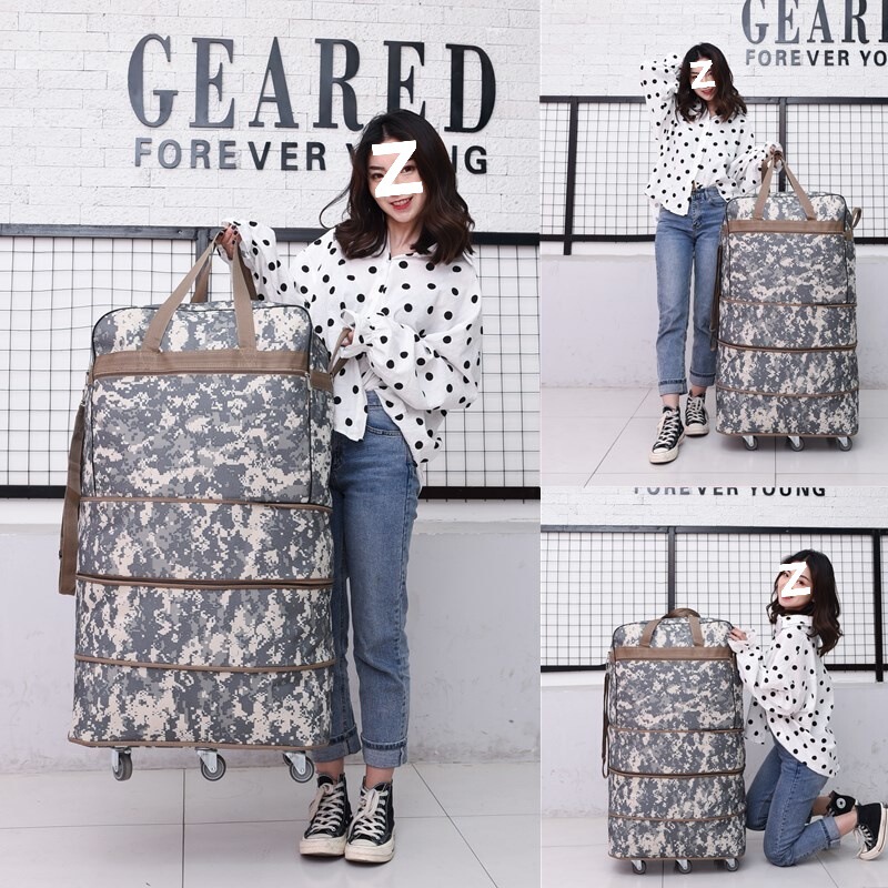 Trolley Suitcase 158, Large Capacity Airline Checked Bag, Storage Box for Study Abroad and Moving, Foldable Luggage Bag with Wheels