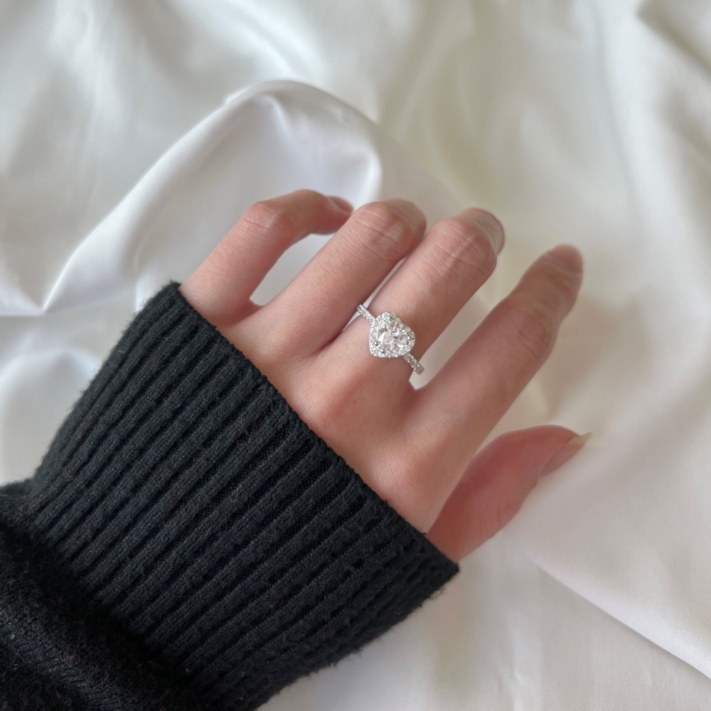 3g Weight Zircon Inlay Material Rings Classification 5, 9 Ring Size Banquet, Daily Occasion 925 Sterling Silver Material Heart Shape Pattern 2025 Spring and Summer Season Women's Gender Plating Design Elegant, Simple Style Style 925 Sterling Silver Zircon Heart Shape Rings 925 Sterling Silver Rings 44