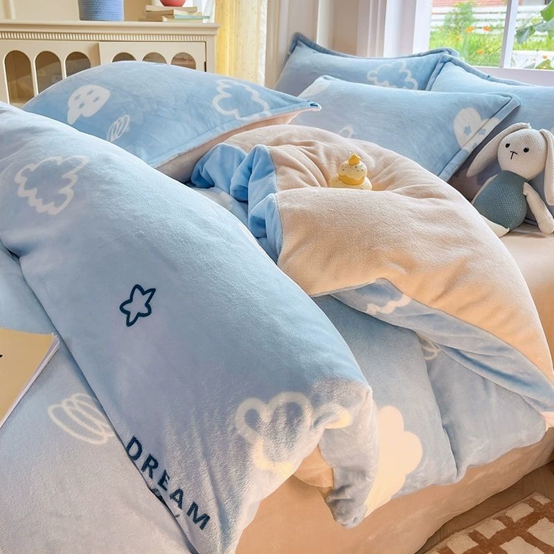 Leche de lana de cuatro piezas ropa de cama de invierno de lana gruesa brida sábanas de lana de coral cubierta dormitorio de tres piezas