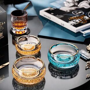 Crystal Glass Ashtray High-End Accessible Luxury Gold Foil Ashtray Home Living Room Office Creative Stylish Large Size