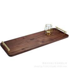 实木超长矩形木板托盘纯铜把手装饰托盘酒店餐厅高档茶盘点心盘