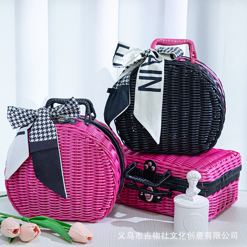 拼色藤编篮礼品包装盒婚礼伴娘回礼伴手礼实用生日小礼物手提篮