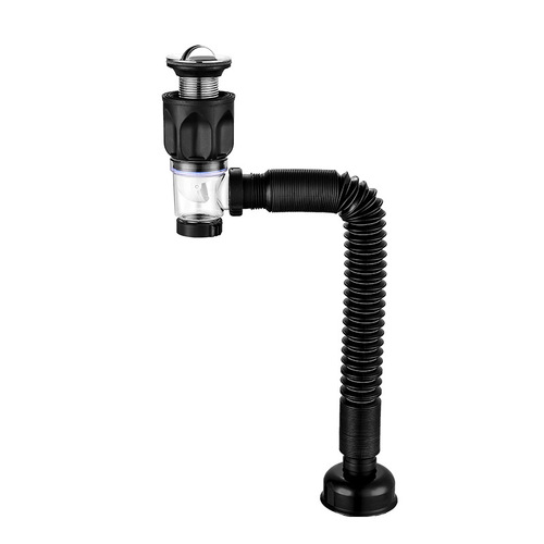 Stainless steel flip-up sink drain pipe odor prevention bathroom washbasin drainage soft hose sink drain unit