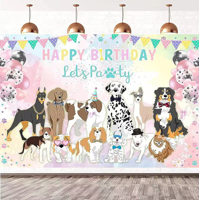 Foreign trade cross-border photography background cloth cartoon dog pet birthday party decoration banner photo props Foreign trade cross-border photography background cloth cartoon dog pet birthday party decoration banner photo props