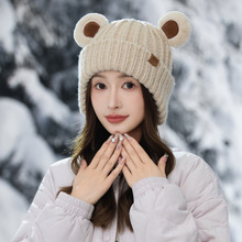 韩版秋冬季帽子女款大头围显脸小包头帽熊耳朵可爱百搭针织毛线帽