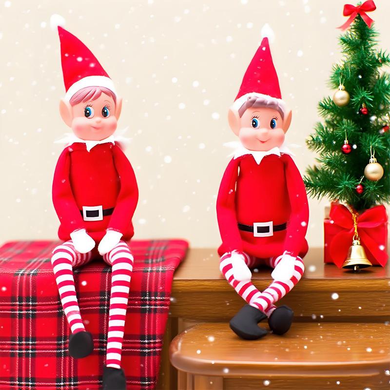 クリスマスツリーペンダント足長人形ぬいぐるみ男の子と女の子セットおもちゃ本棚赤い人形エルフ人形|undefined