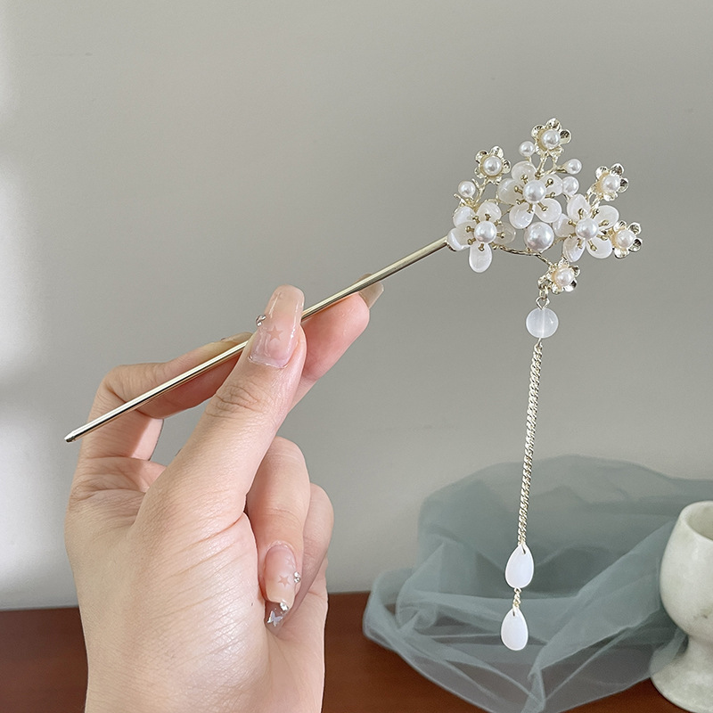天然黑檀木发簪女清冷感发饰玉兰花步摇簪子古风旗袍头饰日常盘发|undefined