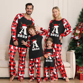 天铭服饰 新款圣诞节亲子睡衣套装印花家居服亚马逊欧美圣诞长袖