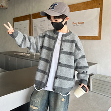 男孩外套毛衣2025秋冬季男童毛衣中大童外套条纹开衫外搭针织衫