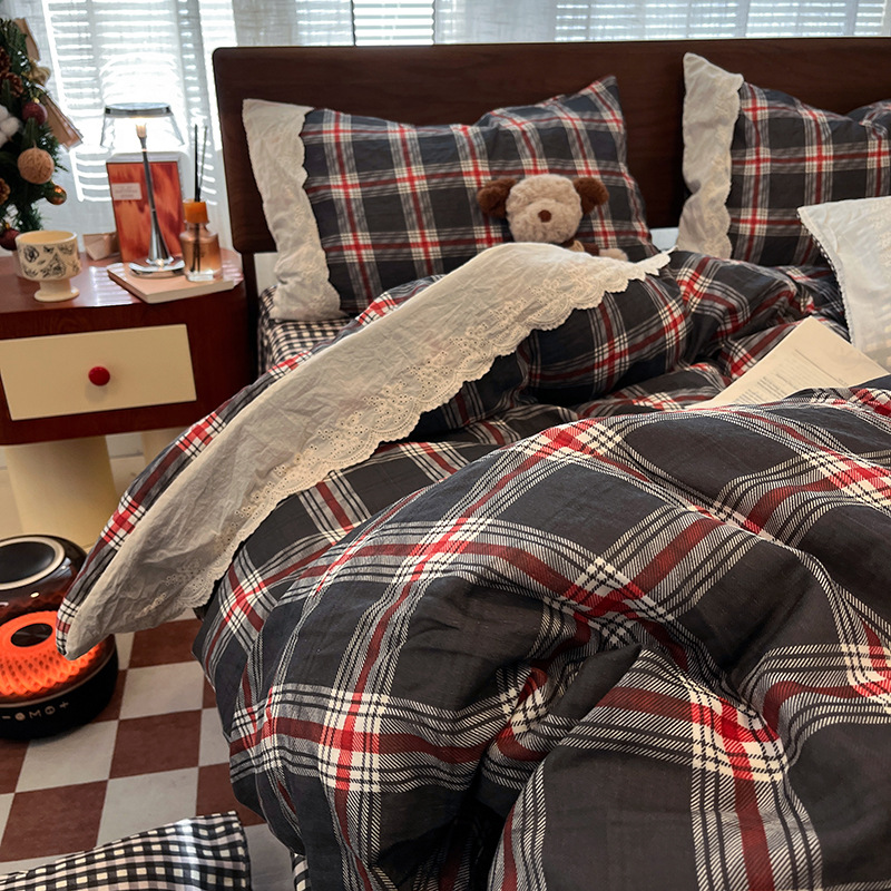 Juego de cuatro piezas de cama de algodón de verano, funda de edredón de algodón, sábana y sábana 2025 nuevo juego de tres piezas de ropa de cama de cuatro estaciones