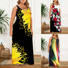 2025新款欧美跨境亚马逊休闲时尚潮流花图案短袖圆领连衣裙WQ9