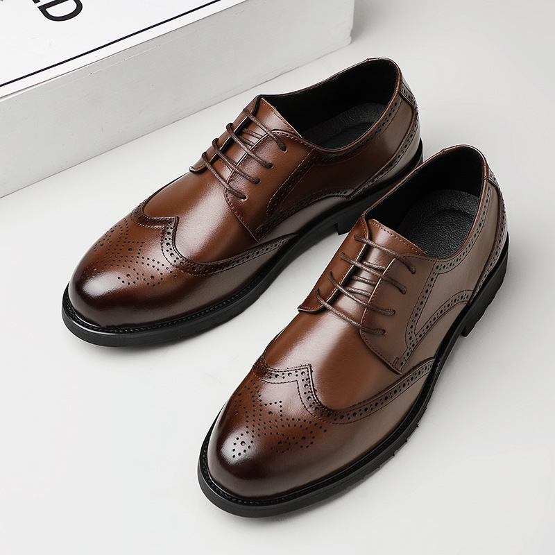 Primavera nuevos zapatos de cuero de los hombres casuales de negocios de cuero genuino estilo británico brogue tallado zapatos de los hombres image 3