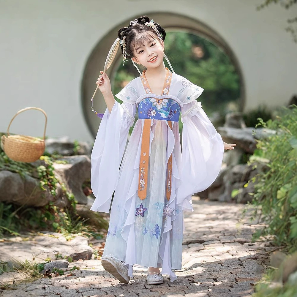 Ханьфу Осенняя супер фея в стиле юбка с широкими рукавами Детский древний костюм в китайском стиле Костюм Тан для девочек Античный 2023 Новый стиль