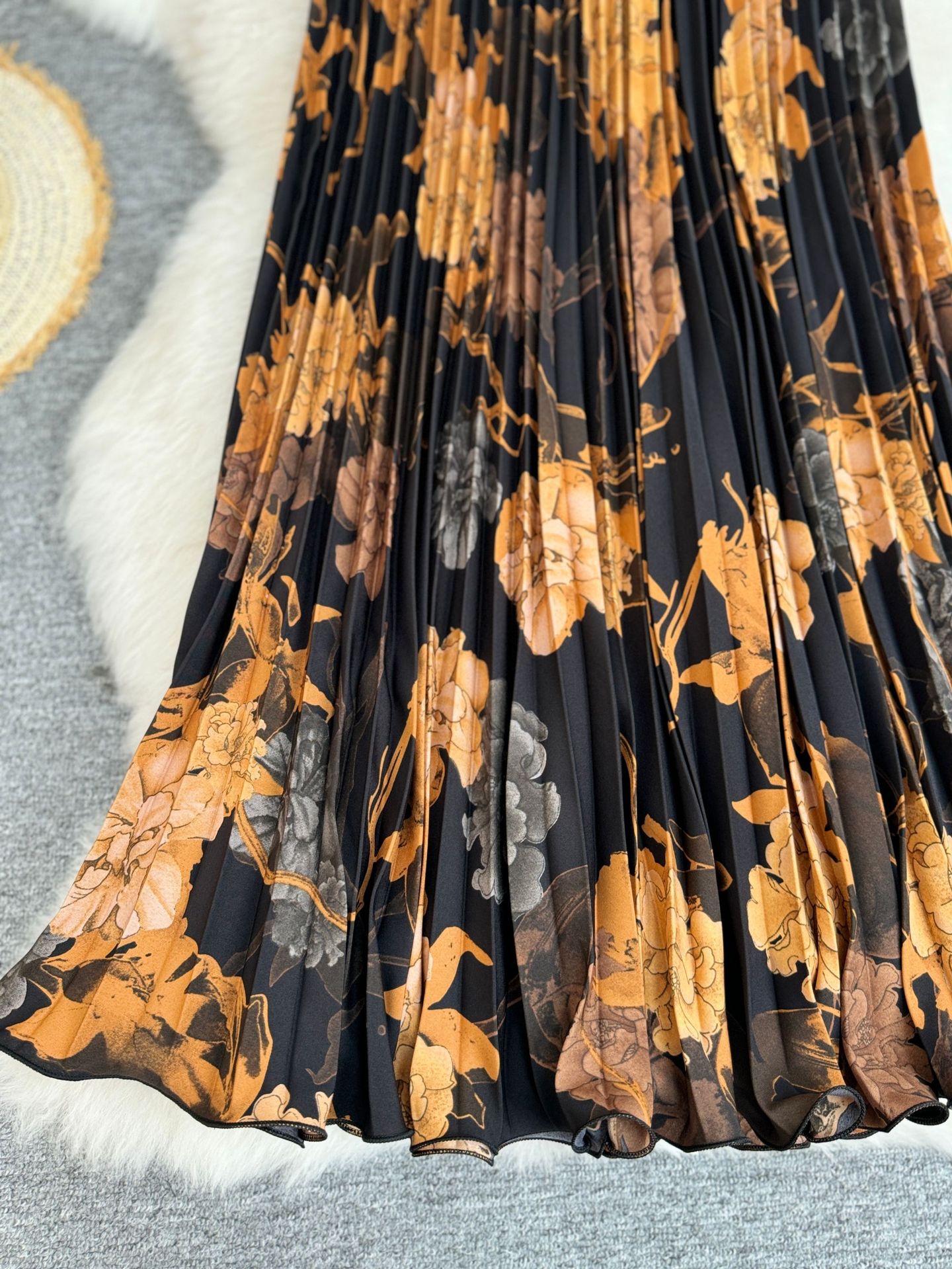 Sophisticated Retro Printed Midi Skirt A-line Pleated Skirt_voghion.com
