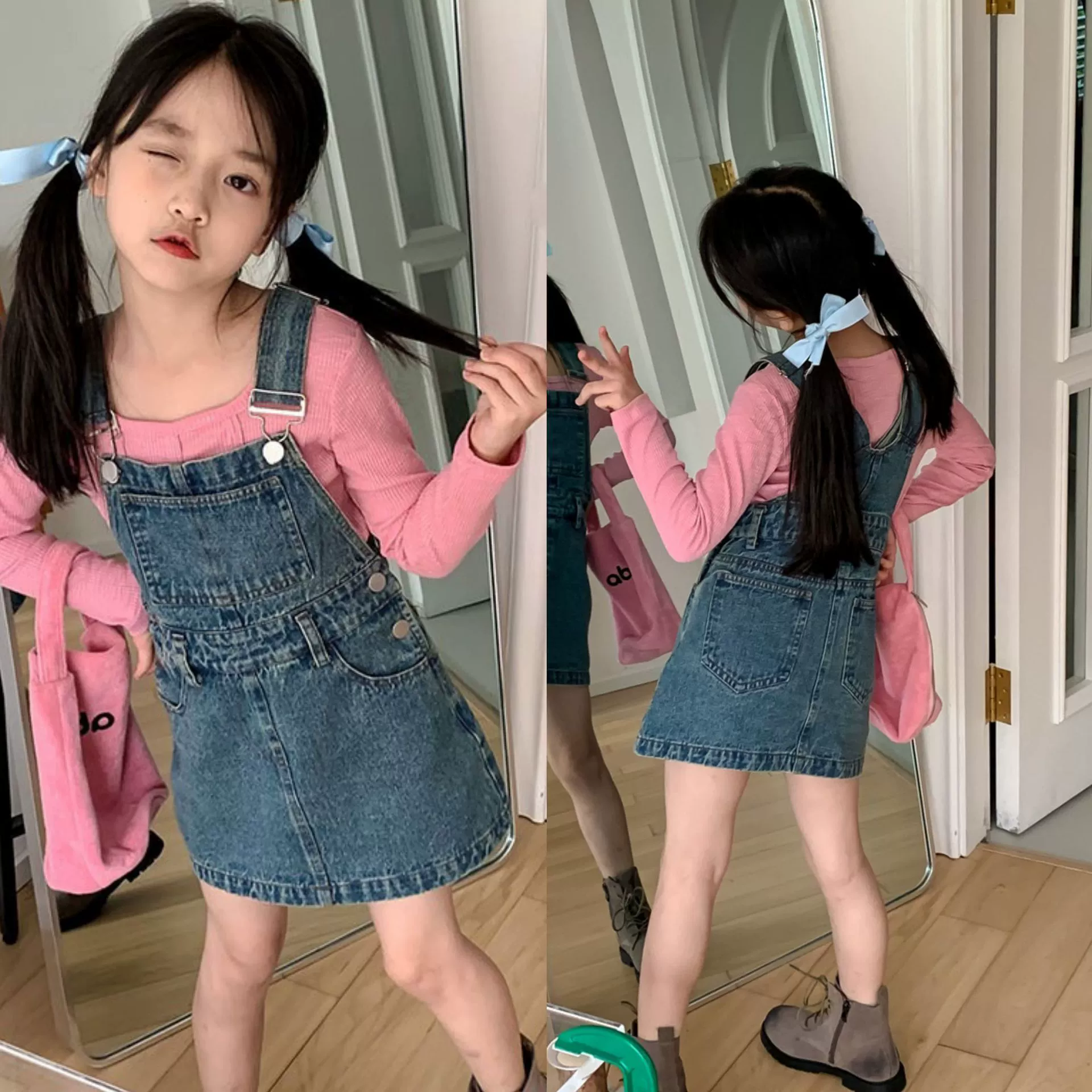 Юбка на подтяжках для девочек Осенняя Модная Джинсовая юбка на подтяжках в Корейском стиле Юбка A- Line для детей