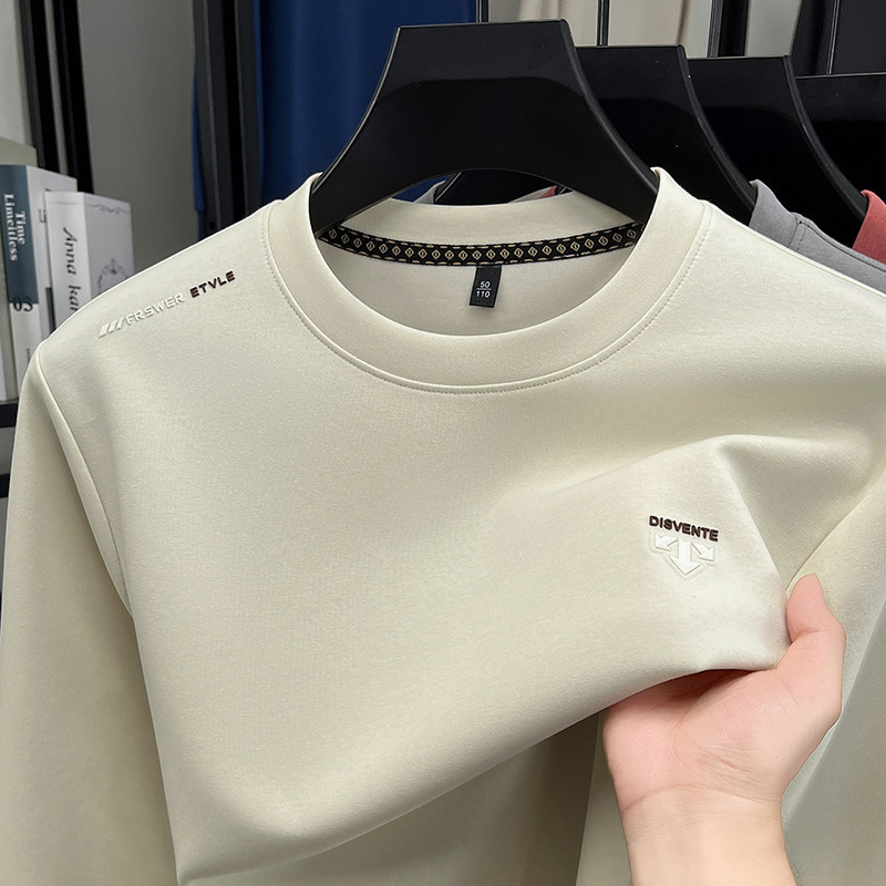 Long-Staple Cotton Long-Sleeved Sweatshirt Men's Sweat-Absorbent and Breathable Autumn and Winter New High-End Casual Loose Men's Bottoming Shirt T-Shirt