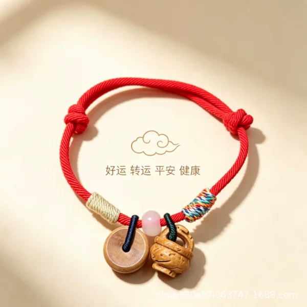Authentic Old Peach Wood Peach Basket Safety Charm Bracelet Red String for Adults, Children, and Couples for Protection and Safety, Handmade