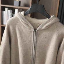 100纯山羊绒衫男士连帽开衫双面拉链长袖纯色元宝针加厚款休闲