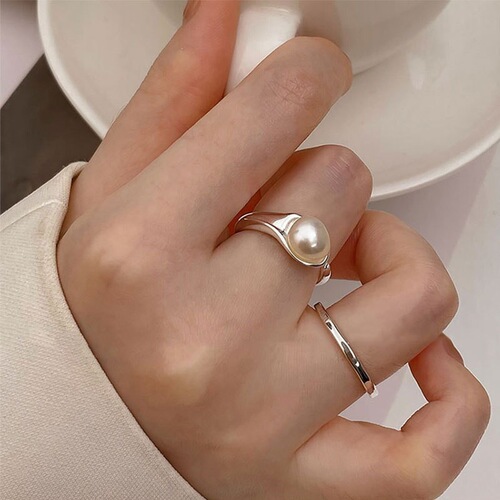s925 sterling silver pearl ring for women cold style ins French temperament fashion minimalist niche design open ring