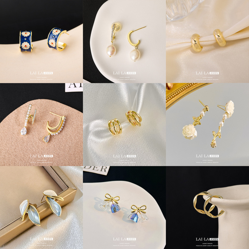 French Retro Vintage Earrings Pearl Studs 999 Pure Silver Light Luxury S925 Earrings Wholesale