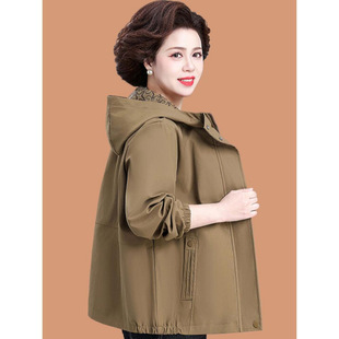 Middle-Aged Mother Spring Outwear Large Size Windbreaker 50-Something Middle-Aged Women's Spring & Fall Hooded Jacket Casual Top