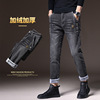 加绒加厚男士休闲裤 秋冬季韩版时尚拉链开襟法兰绒面料牛仔裤|ms