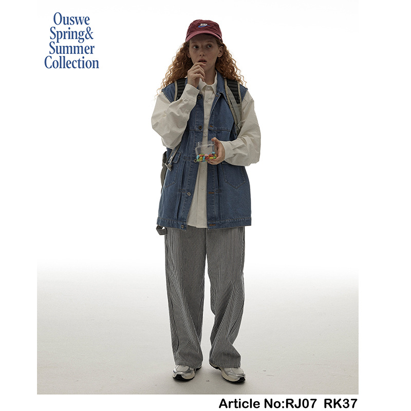 城市凡品 2023年春季新款藍色翻領工裝牛仔馬甲休閑百搭潮流國潮