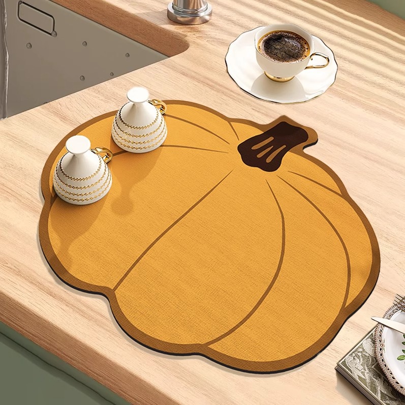 주방 배수 매트 만화 모양의 호박 흡수성 매트 Diatom 진흙 데스크탑 빠른 건조 코스터 바 매트 열 절연 장소