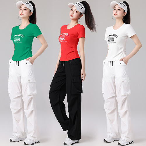 2025 Spring and Summer Square Dance Clothing Sports Leisure Fitness Jumping Exercise Running Clothing Slim Long-sleeved Overalls Set