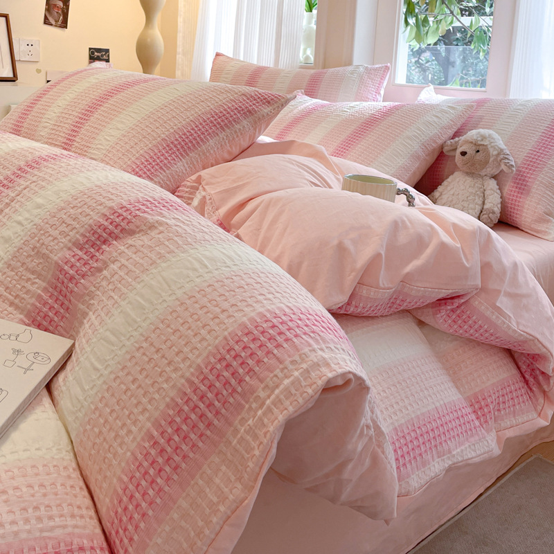 Juego de Ropa de Cama de Cuatro Piezas de Algodón 100% con Tejido Waffle, Modelo 2025, Funda Nórdica, Sábana, Sábana Ajustable, Juego de Ropa de Cama de Algodón Puro.