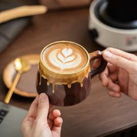 办公室高颜值复古泼墨创意陶瓷咖啡杯碟套装手工粗陶马克杯咖啡杯