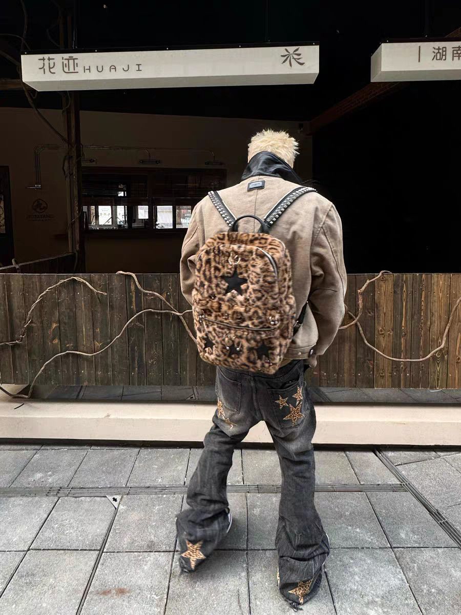 ROLLING MONEY25FW Remach Zipper ajustable de cuero bicolor de hombro perforado punk bolsa de calle