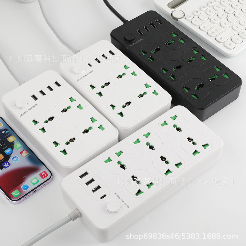 Cross-Border British Standard Usb/Type-C Socket with Wire Global Universal Hole Plug Strip American Standard European Standard with Switch Plug Board