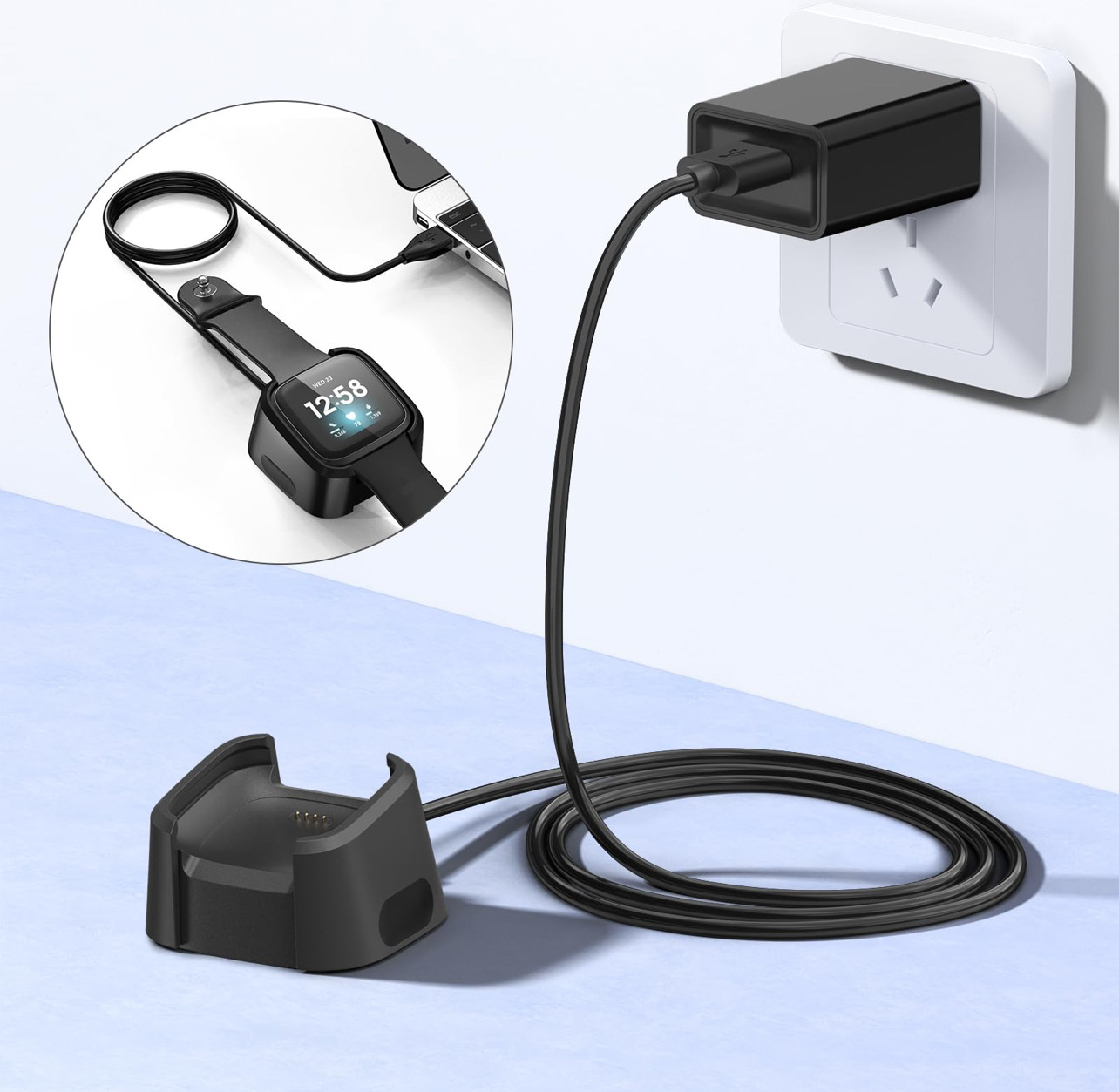 Factory direct sales fitbit versa 2 smartwatch charger, charging base, charging cable, USB undefined
