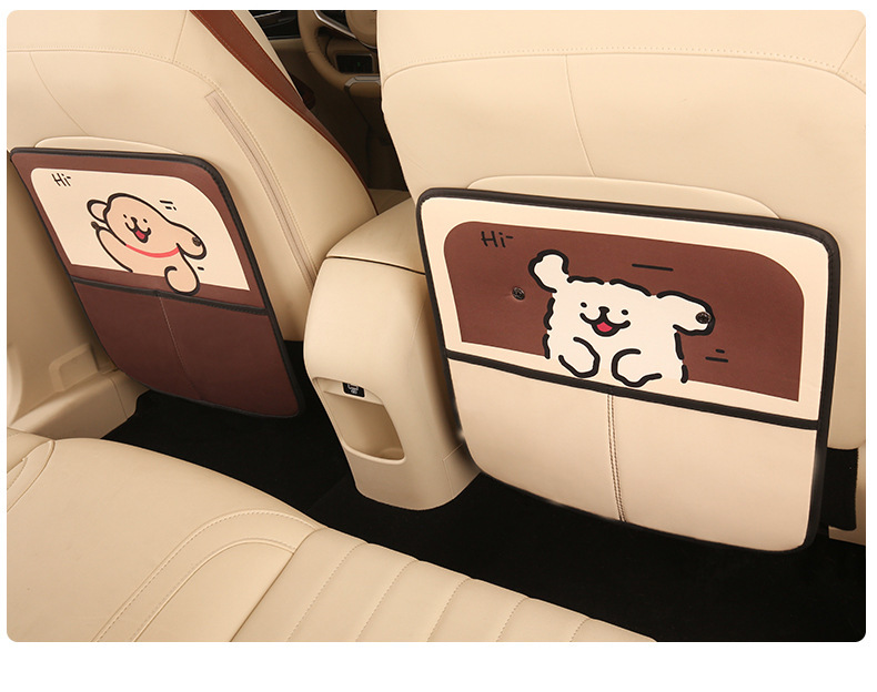 Cartoon Car Seat Back Anti-Kick Pad, Anti-Dirt Protective Mat for Car Interior, Children's Rear Seat Anti-Kick and Anti-Abrasion Pad with Storage Pocket