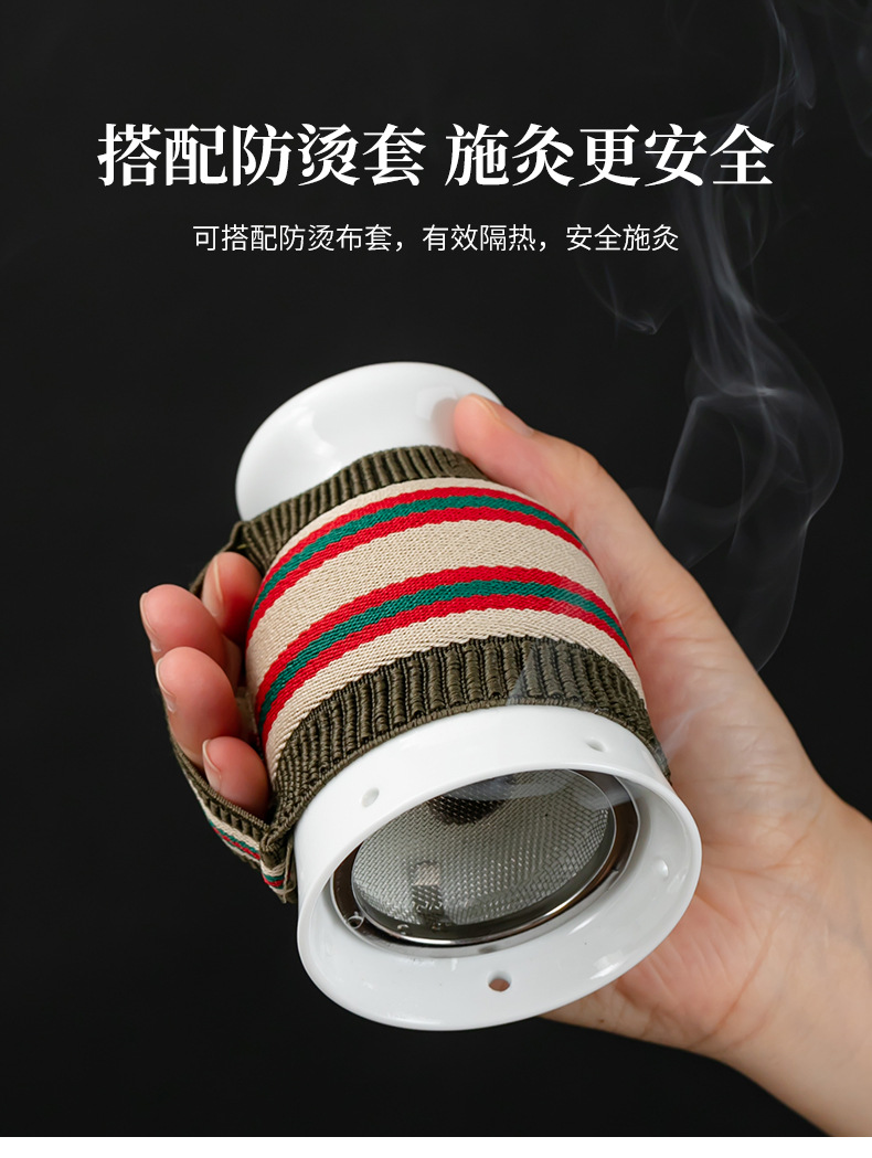 Ceramic Color-Changing Moxa Cup Gua Sha Tool Aizhongtang Moxibustion Jar for Wellness and Massage in use