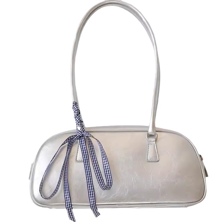 Le nuove mani in stile balletto della primavera coreana migliorano la consistenza Borsa a tracolla argento versatile e alla moda da donna_voghion.com