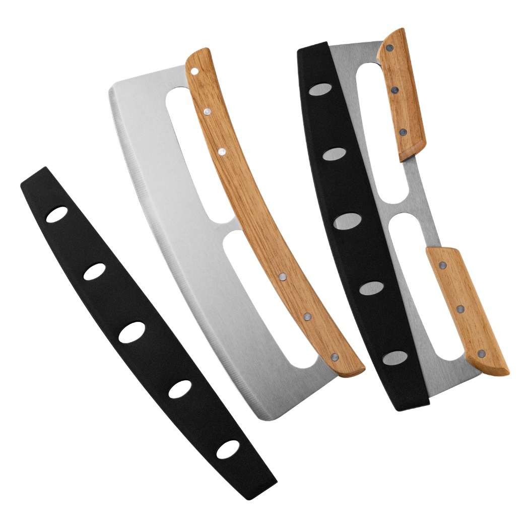 pizza Cutter wooden handle machete stainless steel pizza cutter semicircle noodle cutter baking tool pizza pizza Cutter