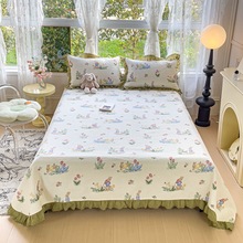 夏季纯棉床盖单件高端全棉绗缝夹棉防滑不起皱床单三件套四季通用