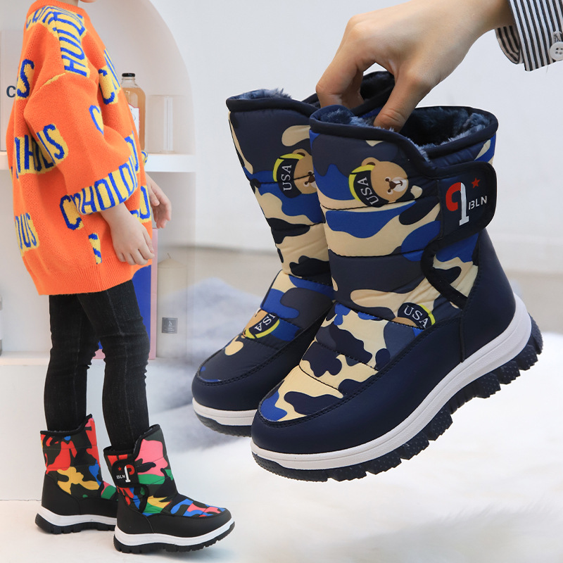 Children's Snow Boots Manufacturer Wholesale Children's Cotton Shoes for Boys with Fleece Warm Winter Boots for Girls