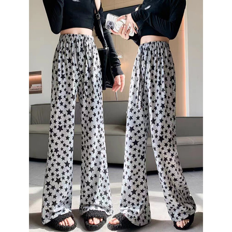 2025 Spring New Star Full Print Casual Elapsed Micro Horn Trousers Straight Pants for Students