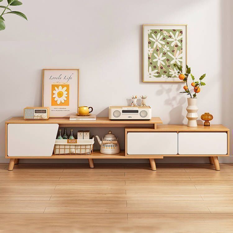 Tv Cabinet Simple Modern Small Apartment Solid Wood Leg Coffee Table Tv Cabinet Combination Nordic Retractable Tv Cabinet Living Room