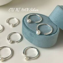 欧尼韩S925纯银极简风珍珠开口戒指女时尚个性ins韩版小众设计感