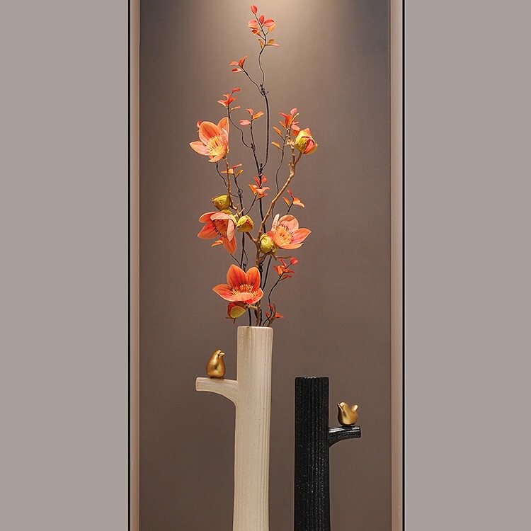 喜上眉梢陶瓷花瓶过道壁龛竖高摆件一对客厅玄关插花器装饰品|undefined