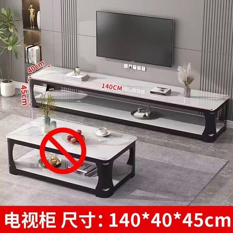길이 140cm 폭 40cm [블랙 프레임 + 화이트 스톤 패턴 TV 캐비닛]