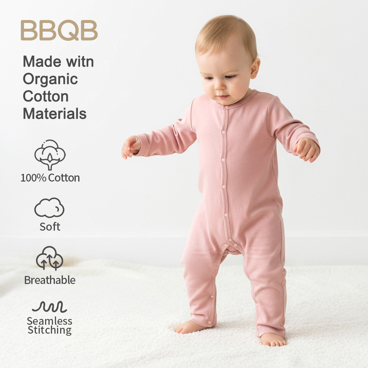 Bbqb Baby Jumpsuit Long-Sleeved Male and Female Baby Long Crawler Suit Pure Cotton Baby Clothes Newborn Baby Clothes Category a