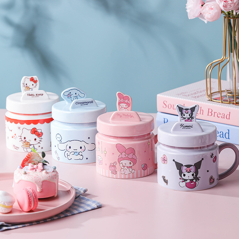 三丽鸥陶瓷支架杯HelloKitty马克杯可爱陶瓷杯子高颜值喝水杯家用|undefined